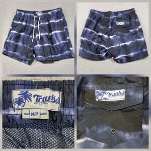 Trunks Surf & Swim Co Sano Swim Trunks Mens M Navy Blue Tie Dye Quick Dry Mesh